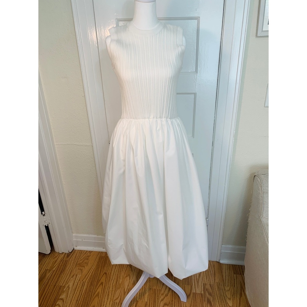 Rielle White Bubble Hem Maxi Dress w/Ribbed Knit Sleeveless Tank NWOT / Size M